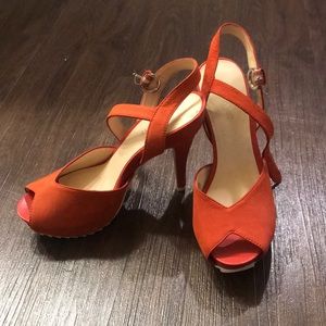 Orange Suede Nine West Heel Sandals